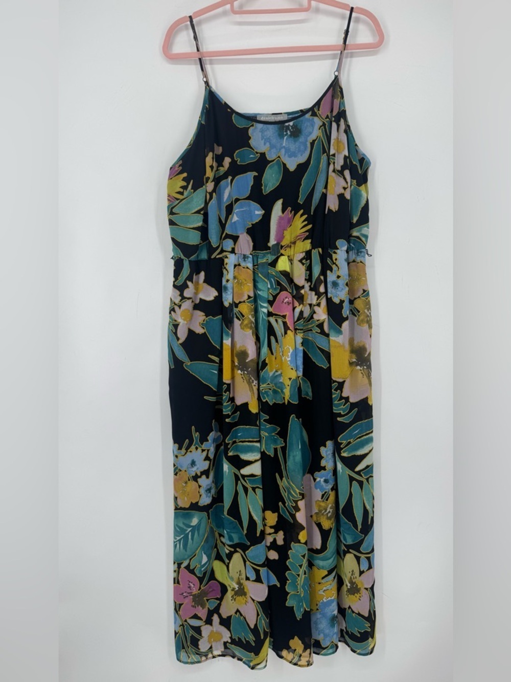 Daniel Rainn Women's Black and Floral Spaghetti Strap Maxi Dress Plus Size 2X